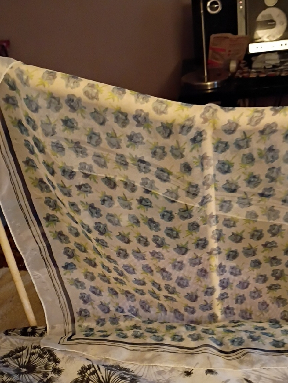Old Navy Sheer Floral Scarf in Blue, Green On Sheer White Back Ground